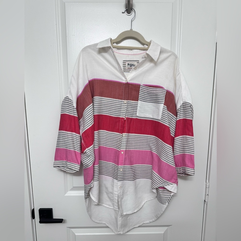Anthropologie Holding Hands Oversized Stripe Shirt